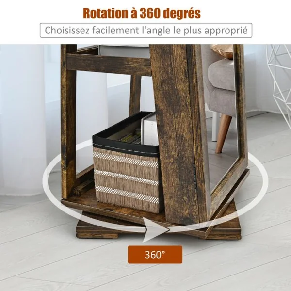 Armoire à Bijoux Pivotante à 360 Degrés avec Grand Miroir Psyché et Etagère de Rangement à L’Arrière 10 Couleurs au Choix