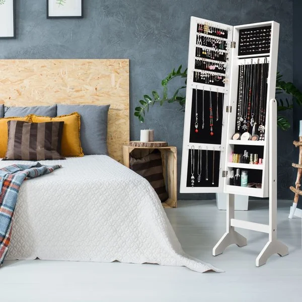 Armoire à Bijoux sur Pied 2 en 1 Rangement pour Cosmétiques avec Miroirs Style Romantique Noir