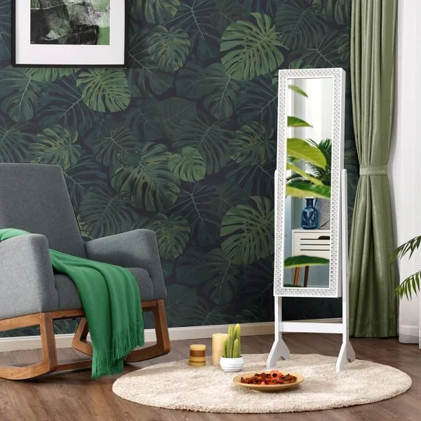 Armoire à Bijoux sur Pied 2 en 1 Rangement pour Cosmétiques avec Miroirs Style Romantique Noir