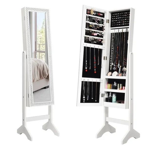 Armoire à Bijoux sur Pied 2 en 1 Rangement pour Cosmétiques avec Miroirs Style Romantique Noir