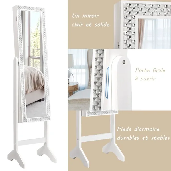 Armoire à Bijoux sur Pied 2 en 1 Rangement pour Cosmétiques avec Miroirs Style Romantique Noir