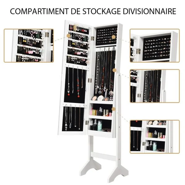 Armoire à Bijoux sur Pied 2 en 1 Rangement pour Cosmétiques avec Miroirs Style Romantique Noir