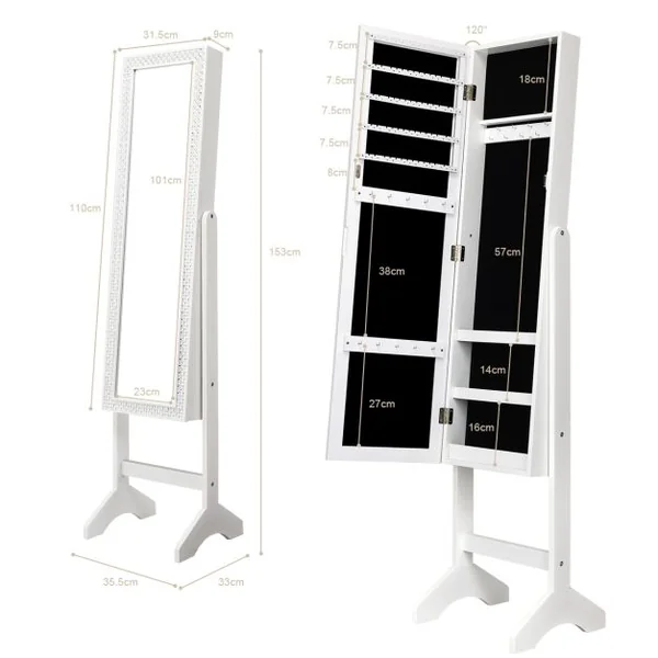 Armoire à Bijoux sur Pied 2 en 1 Rangement pour Cosmétiques avec Miroirs Style Romantique Noir