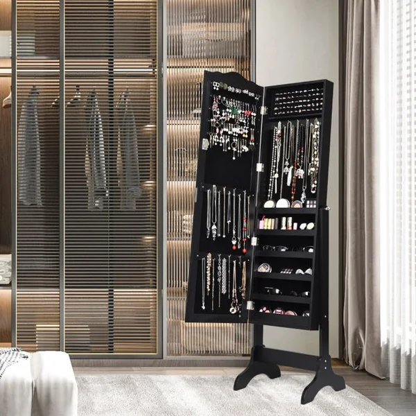 Armoire à Bijoux sur Pied 2 Organiseurs Cosmétiques Amovibles Rangement Compartimenté pour Toutes Sortes de Bijoux Blanc/Noir