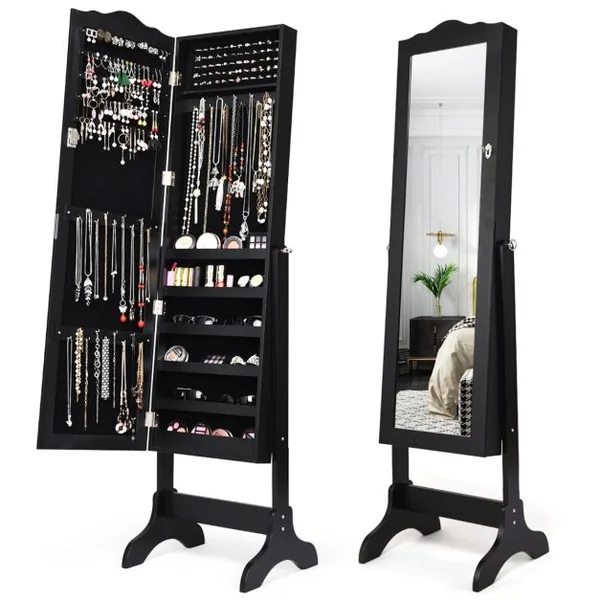 Armoire à Bijoux sur Pied 2 Organiseurs Cosmétiques Amovibles Rangement Compartimenté pour Toutes Sortes de Bijoux Blanc/Noir
