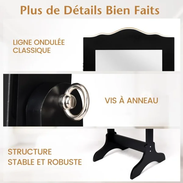 Armoire à Bijoux sur Pied 2 Organiseurs Cosmétiques Amovibles Rangement Compartimenté pour Toutes Sortes de Bijoux Blanc/Noir