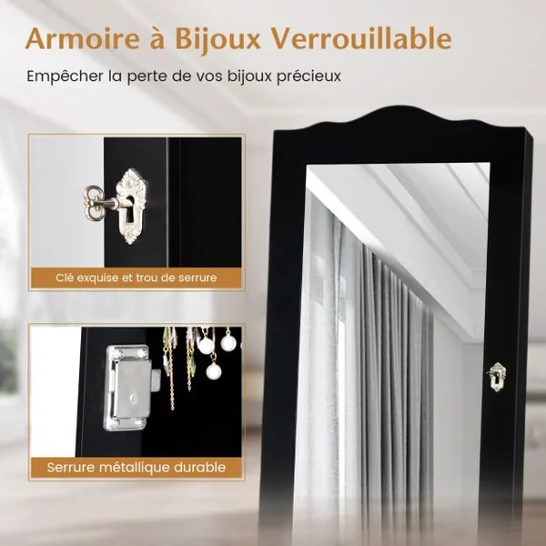 Armoire à Bijoux sur Pied 2 Organiseurs Cosmétiques Amovibles Rangement Compartimenté pour Toutes Sortes de Bijoux Blanc/Noir