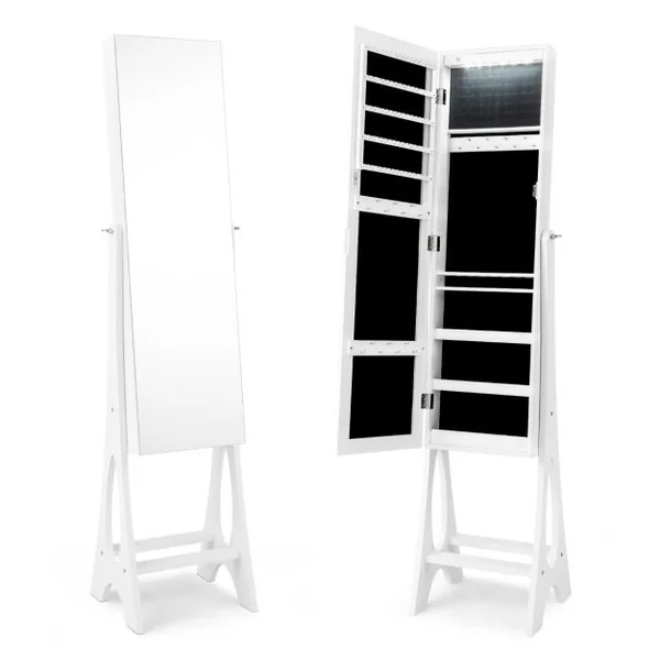 Armoire à Bijoux Sur Pied avec 12 LED Doublure Intérieure en Velours Doux Angle Réglable 36 x 33,5 x 154,5 cm Noir/Blanc