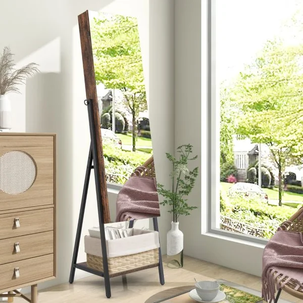 Armoire à Bijoux sur Pied avec Miroir Pleine Longueur HD Lumières LED 3 Couleurs et Miroir Intérieur Verrouillable Blanc/Marron