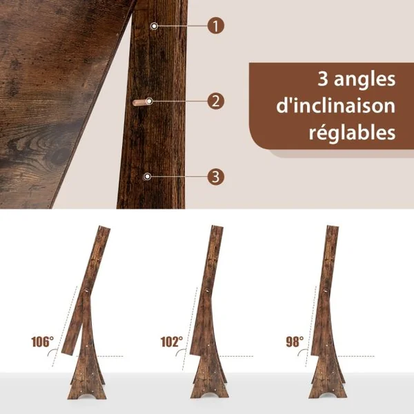 Armoire à Bijoux sur Pied avec Miroir Pleine Longueur Lumières LED Intégrées 6 Tiroirs et 3 Angles d'Inclinaison Réglables Blanc/Marron