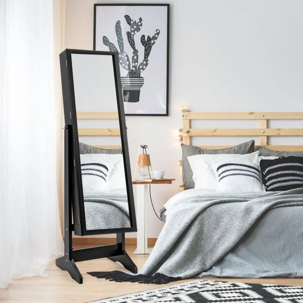 Armoire à Bijoux sur Pied avec Miroir Psyché Inclinable à 4 Angles Rangement et Présentoir pour Bijoux Blanc/Marron/Noir