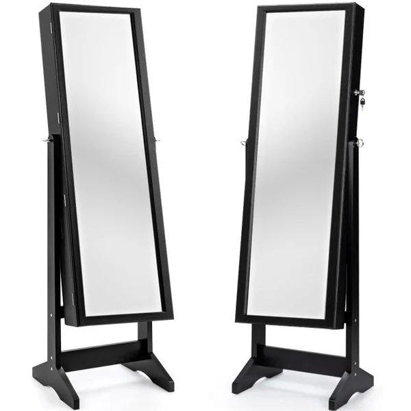 Armoire à Bijoux sur Pied avec Miroir Psyché Inclinable à 4 Angles Rangement et Présentoir pour Bijoux Blanc/Marron/Noir
