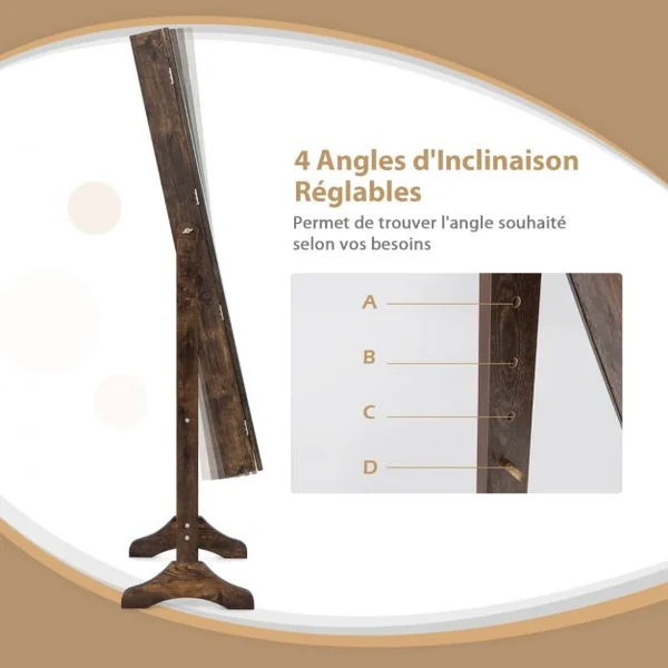 Armoire à Bijoux sur Pieds 3 en 1 - Miroir HD - 4 Angles d'Inclinaison Rangement Cosmétiques et Bijoux Style Industriel Brun