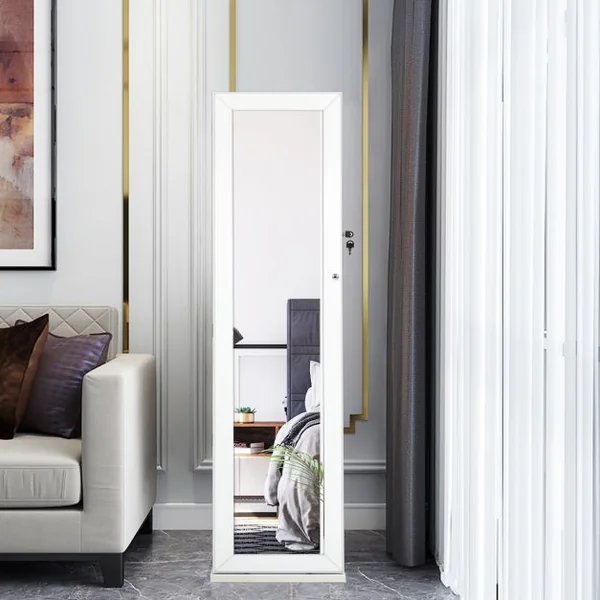 Armoire à Bijoux sur Pieds Miroir Pleine Longueur et Miroir de Maquillage Intégré 38 x 38 x 157,5 cm Café/Blanc/Marron/Noir