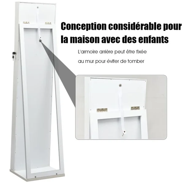 Armoire à Bijoux sur Pieds Miroir Pleine Longueur et Miroir de Maquillage Intégré 38 x 38 x 157,5 cm Café/Blanc/Marron/Noir
