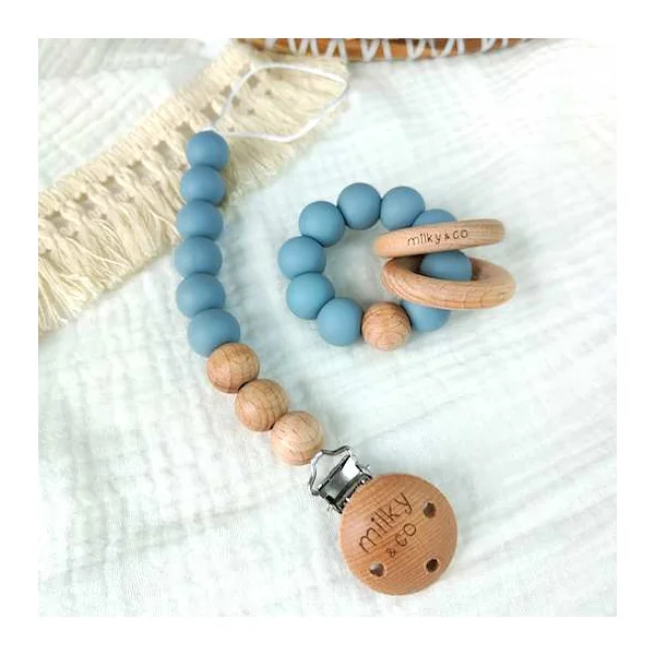 Attache tétine bleu gris