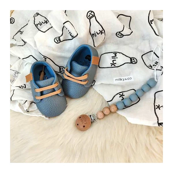 Attache tétine bleu gris