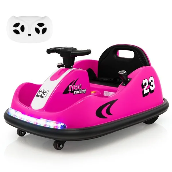 Auto Tamponneuse Électrique 360°/6V pour Enfants Télécommande 2.4G Double Joystick Lumières LED pour 1,5-6 Ans Rose