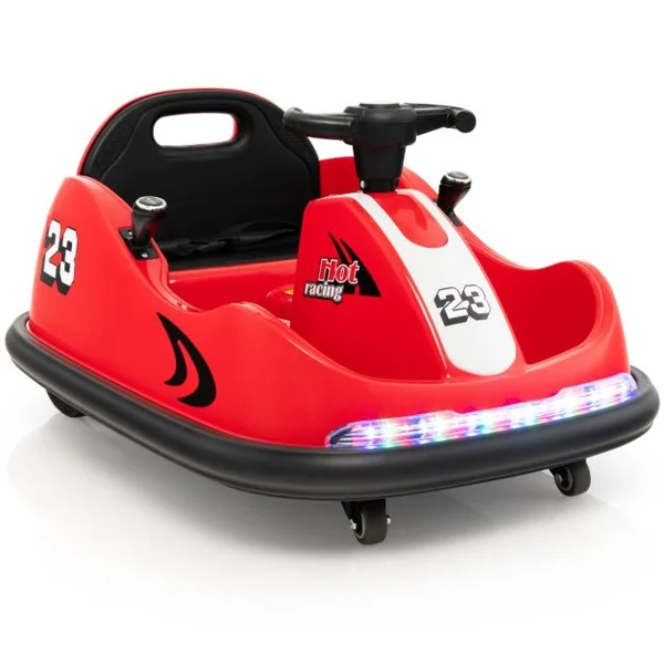 Auto Tamponneuse Électrique 360°/6V pour Enfants Télécommande 2.4G Double Joystick Lumières LED pour 1,5-6 Ans Rouge