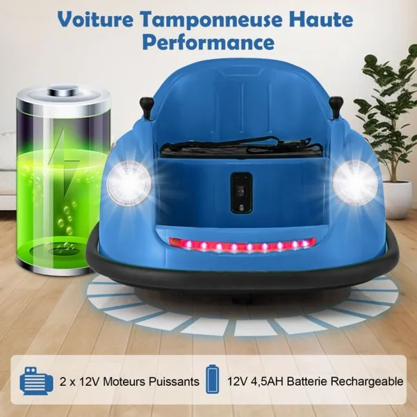 Auto-tamponneuse Electrique 12V pour Enfants Alimentée par Batterie Télécommande Lumières LED Musique pour les 2-5 Ans Rose/Rouge/Bleu