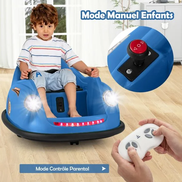 Auto-tamponneuse Electrique 12V pour Enfants Alimentée par Batterie Télécommande Lumières LED Musique pour les 2-5 Ans Rose/Rouge/Bleu