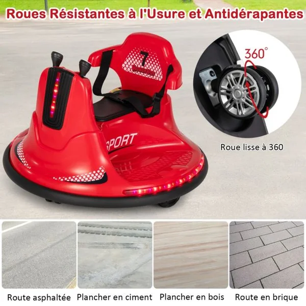 Auto-Tamponneuse Electrique 360° pour Enfants Télécommande 2.4G Contours Anti-Chocs pour Garçon et Fille 3-8 Ans Bleu/ Rose/ Rouge/Violet