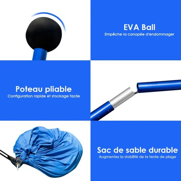 Auvent de Plage avec Sac de Transport et 4 Sacs de Sable Fait en Lycra Tente de Plage UPF 50+ 210x210cm pour Plage Camping