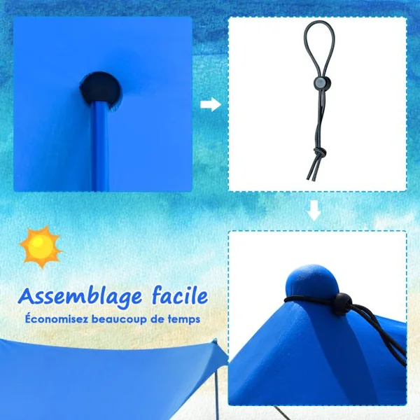 Auvent de Plage avec Sac de Transport et 4 Sacs de Sable Fait en Lycra Tente de Plage UPF 50+ 210x210cm pour Plage Camping