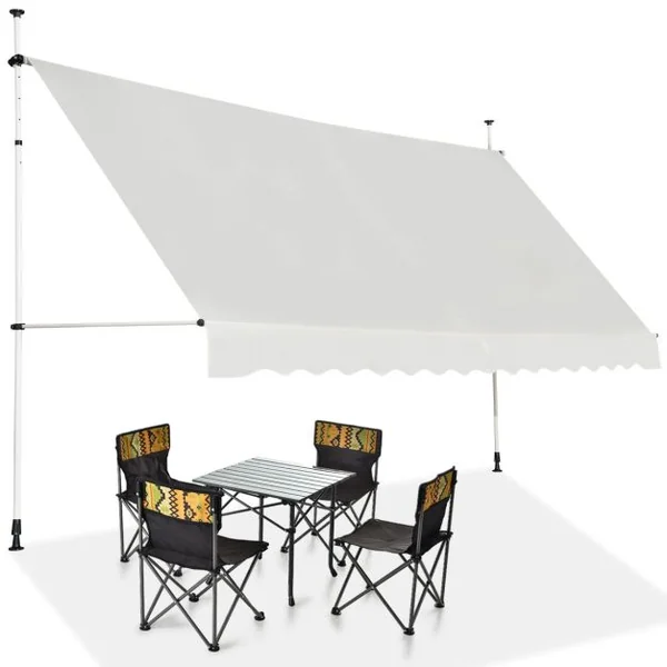 Auvent Manuel Rétractable 200/350/400CM Hauteur Réglable de 200-300CM Store Banne Fait en Aluminium et Tissu Oxford Anti UV 5 Couleurs au Choix