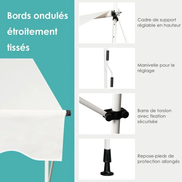 Auvent Manuel Rétractable 200/350/400CM Hauteur Réglable de 200-300CM Store Banne Fait en Aluminium et Tissu Oxford Anti UV 5 Couleurs au Choix