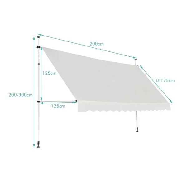 Auvent Manuel Rétractable 200/350/400CM Hauteur Réglable de 200-300CM Store Banne Fait en Aluminium et Tissu Oxford Anti UV 5 Couleurs au Choix