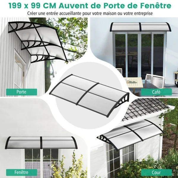 Auvent Porte d'Entree Marquise de Porte et Fenêtre Extérieur Plaque en Polycarbonate Gris