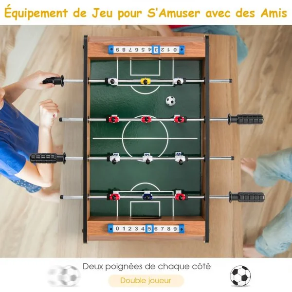 Baby Foot Adulte avec 2 Panneaux de Score 2 Balles Jeu de Table Soccer 51 x 30,5 x 9 CM