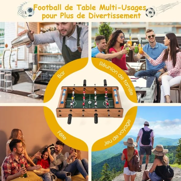 Baby Foot Adulte avec 2 Panneaux de Score 2 Balles Jeu de Table Soccer 51 x 30,5 x 9 CM
