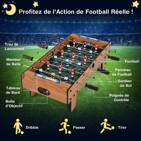 Baby-Foot en Bois avec Poignée Durable & 18 Joueurs 69 x 36 x 24 cm