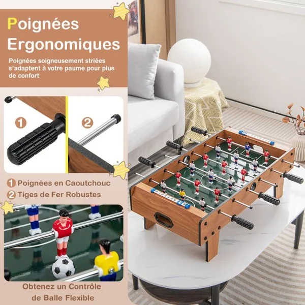 Baby-Foot en Bois avec Poignée Durable & 18 Joueurs 69 x 36 x 24 cm