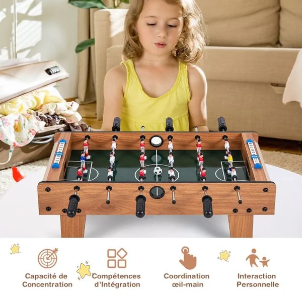 Baby-Foot en Bois avec Poignée Durable & 18 Joueurs 69 x 36 x 24 cm