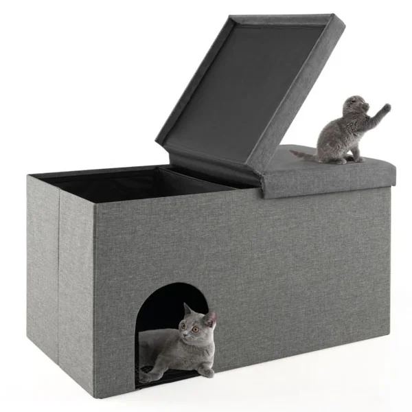 Bac à Litière pour Chat Tapis de Litière Résistant Filtre à Charbon Anti-odeur Couvercle Rabattable Armoire à Litière Étanche pour Animaux Beige