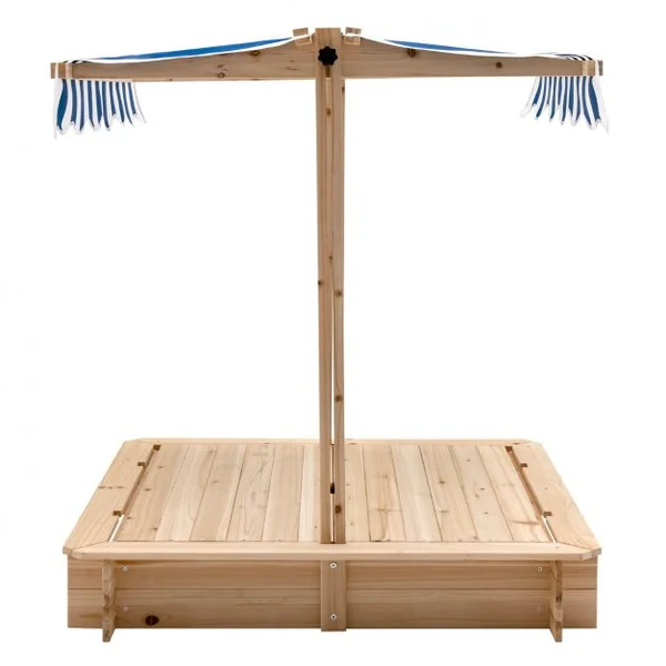 Bac à Sable en Bois pour Enfants de 3 à 6 Ans avec Bancs Convertibles et Auvent Réglable en Hauteur 110 x 107 x 121cm
