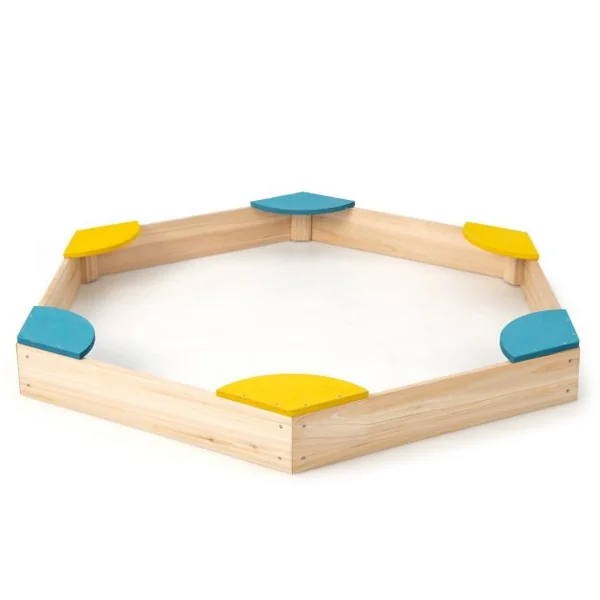 Bac à Sable Hexagone pour Enfants avec 6 Sièges en Bois de cèdre Multicolore 3 Ans+