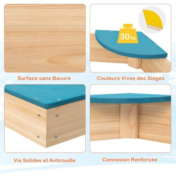 Bac à Sable Hexagone pour Enfants avec 6 Sièges en Bois de cèdre Multicolore 3 Ans+