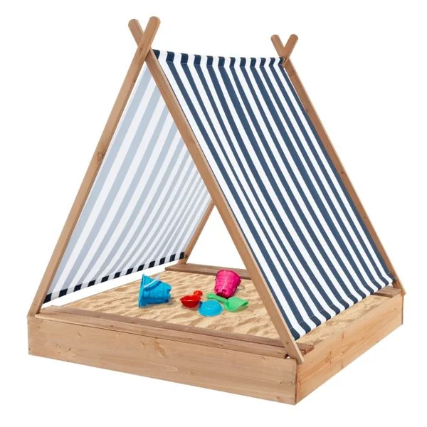 Bac à Sable pour Enfants avec Couvercle Bac à Sable en Bois de 124 x 123 CM avec 2 Bancs Intégrés Cabane de Sable pour 1+ An