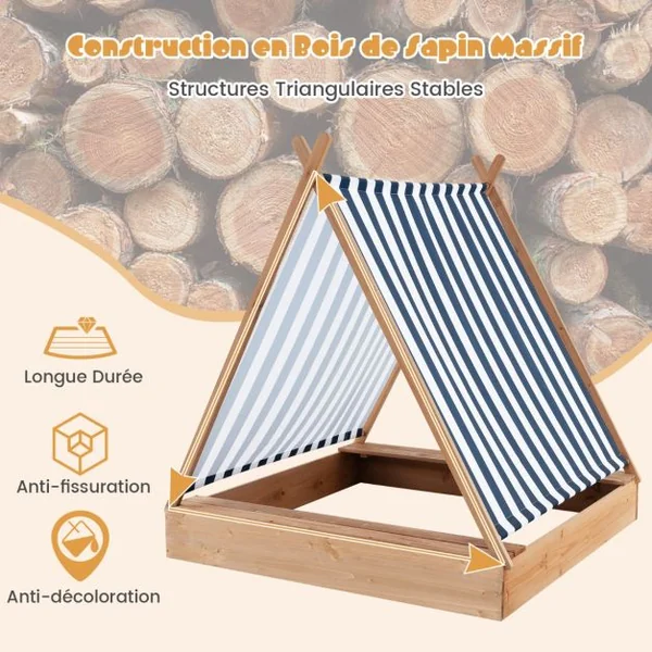 Bac à Sable pour Enfants avec Couvercle Bac à Sable en Bois de 124 x 123 CM avec 2 Bancs Intégrés Cabane de Sable pour 1+ An