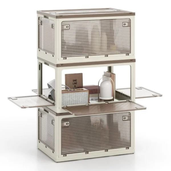 Bacs de Rangement avec Couvercles Lot de 3 Boîtes de Rangement Empilables Roulettes et 5 Portes Conteneurs Pliables en Plastique Blanc