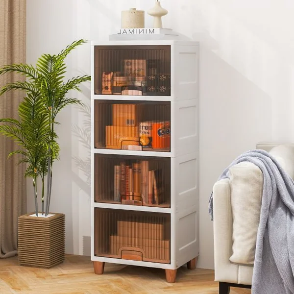 Bacs de Rangement de 150 L avec Couvercles Conteneurs de Rangement Empilables à 4 Niveaux avec Portes Magnétiques Blanc