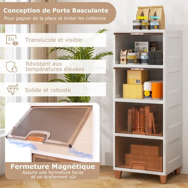 Bacs de Rangement de 150 L avec Couvercles Conteneurs de Rangement Empilables à 4 Niveaux avec Portes Magnétiques Blanc