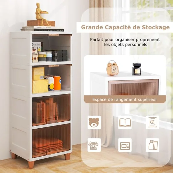 Bacs de Rangement de 150 L avec Couvercles Conteneurs de Rangement Empilables à 4 Niveaux avec Portes Magnétiques Blanc