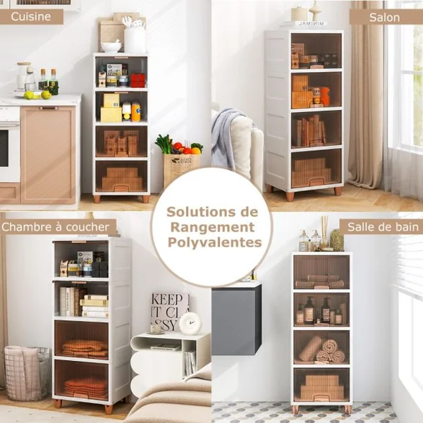 Bacs de Rangement de 150 L avec Couvercles Conteneurs de Rangement Empilables à 4 Niveaux avec Portes Magnétiques Blanc