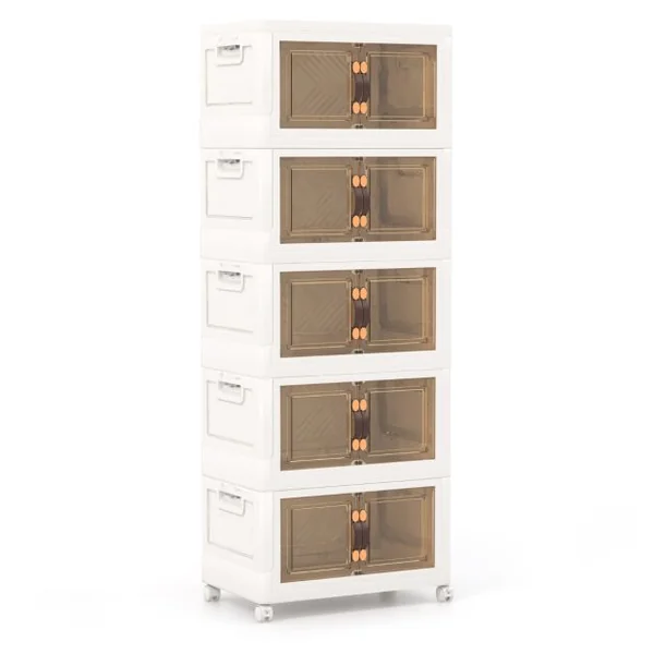 Bacs de Rangement Empilables de 316 L avec Roues Verrouillables Lot de 5 Organisateurs Pliables en PP avec Couvercles Blanc