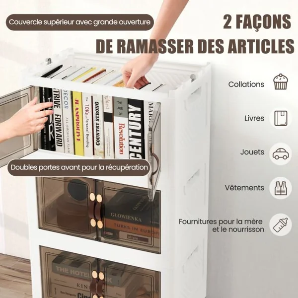 Bacs de Rangement Empilables de 316 L avec Roues Verrouillables Lot de 5 Organisateurs Pliables en PP avec Couvercles Blanc